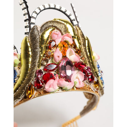 Dolce & Gabbana Gold Brass Crystal Embellished Headpiece Crown Tiara