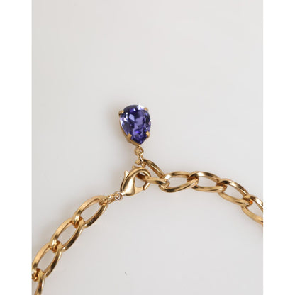 Dolce & Gabbana Gold Brass Crystal Pearl Purple Floral Pendant Jewelry Necklace