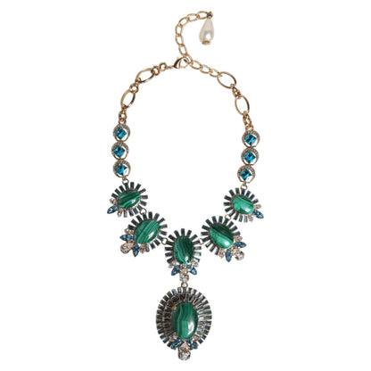 Dolce & Gabbana Gold Brass Pietre Oval Crystal Embellished Necklace