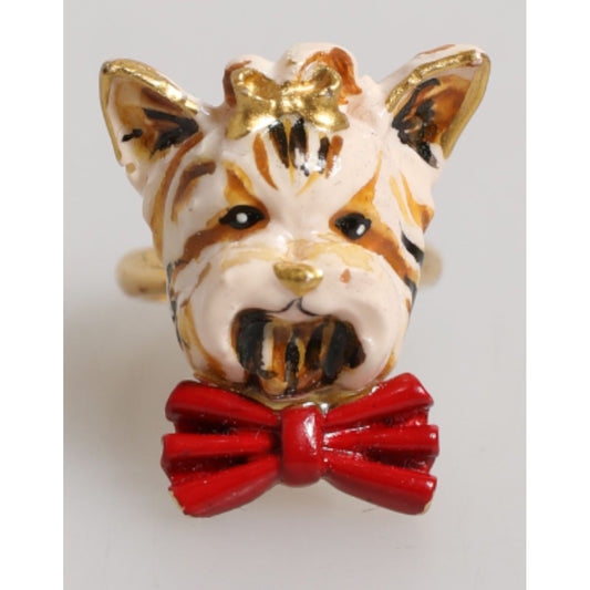 Dolce & Gabbana Gold Brass Resin Beige Dog Pet Accessory Ring Dolce & Gabbana
