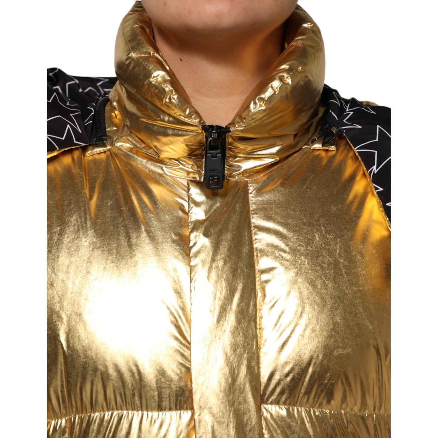 Dolce & Gabbana Gold Hooded Puffer Quilted Full Zip Jacket