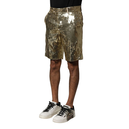 Dolce & Gabbana Gold Sequin Polyester Embellished Bermuda Shorts