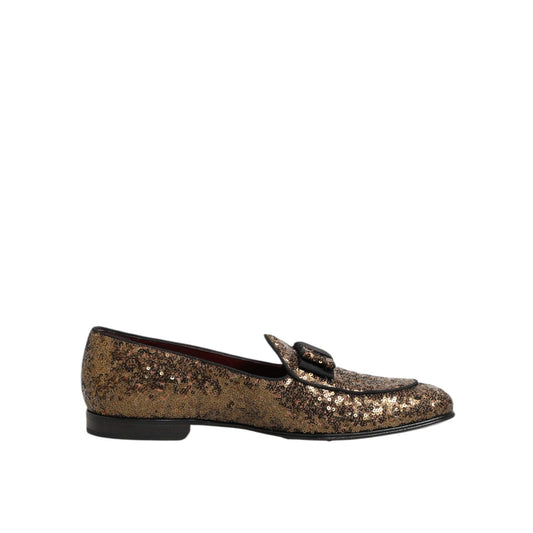 Dolce & Gabbana Gold Sequined Slip On Loafers Men Dress Shoes Dolce & Gabbana