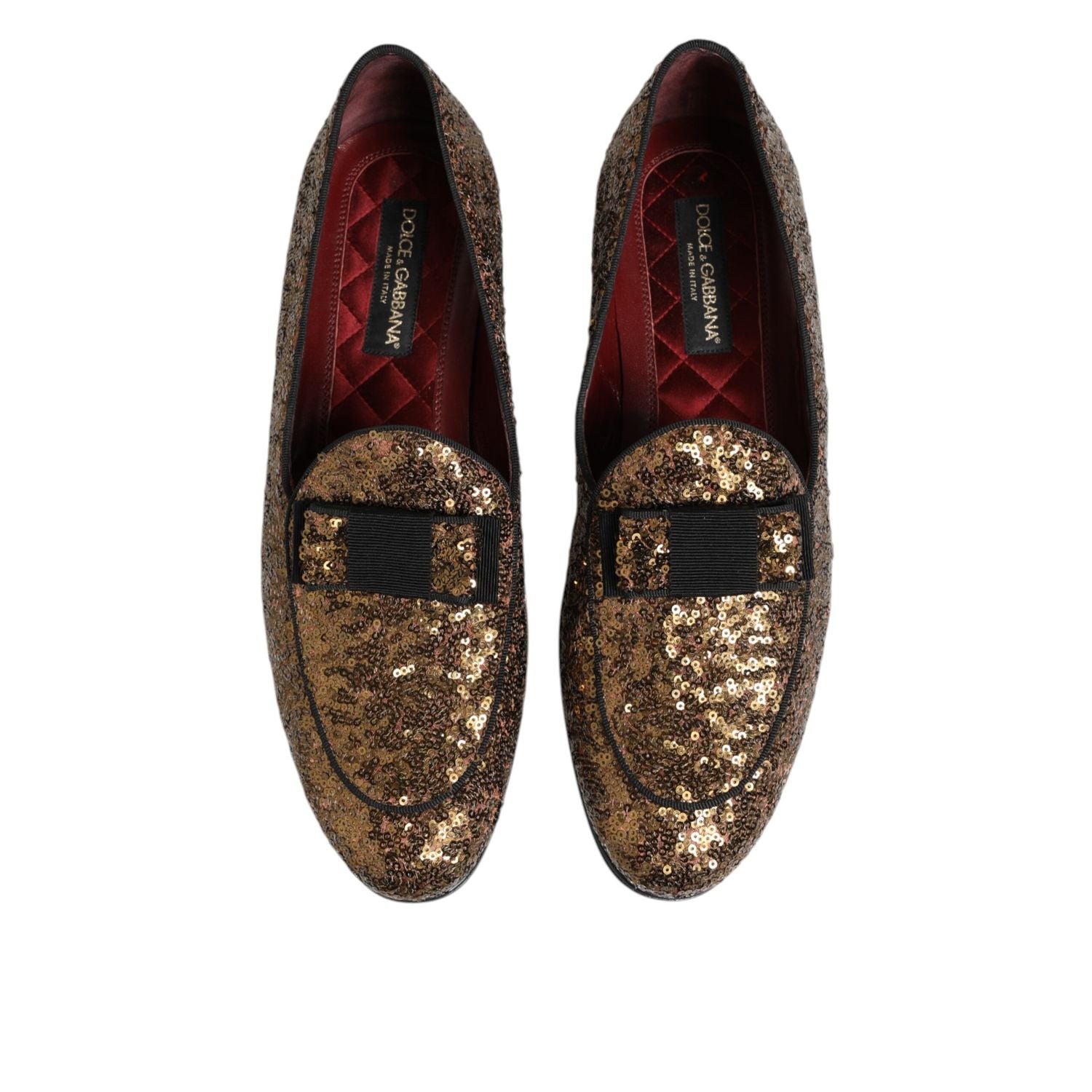 Dolce & Gabbana Gold Sequined Slip On Loafers Men Dress Shoes