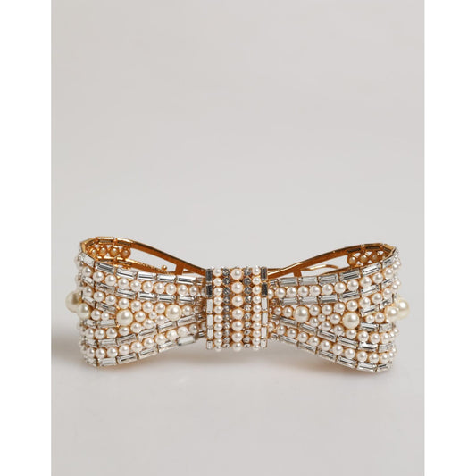 Dolce & Gabbana Gold Tone Brass Bow Crystal FauxPearl Embellished Brooch Dolce & Gabbana