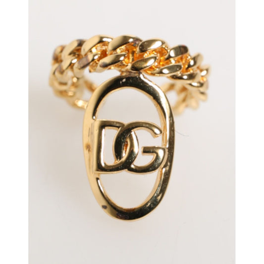 Dolce & Gabbana Gold Tone Brass Oval DG Logo Chain Adjustable Ring Dolce & Gabbana