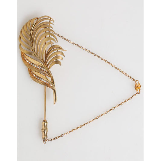 Dolce & Gabbana Gold Tone Leaf 925 Sterling Silver Crystal Chain Brooch Dolce & Gabbana