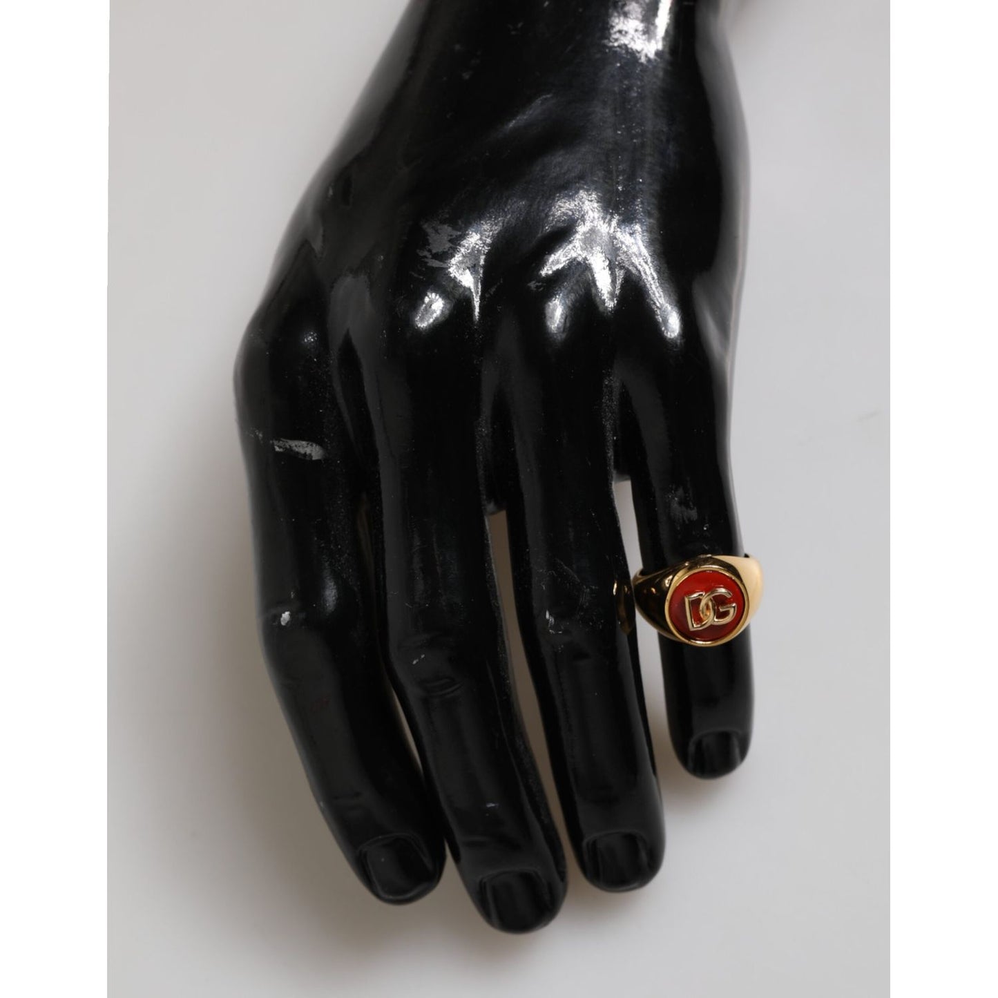 Dolce & Gabbana Gold Tone Real Brass Red DG Logo Men Ring