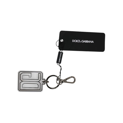 Dolce & Gabbana Gray Black DG Rubber Logo Silver Men's Keychain Keyring