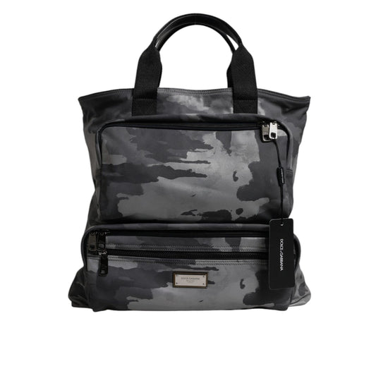 Dolce & Gabbana Gray Camo Cotton Multiple Compartments Tote Bag Dolce & Gabbana