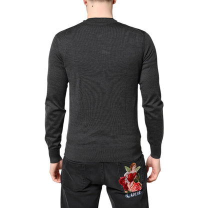 Dolce & Gabbana Gray Embroidery Knit Men Pullover Sweater
