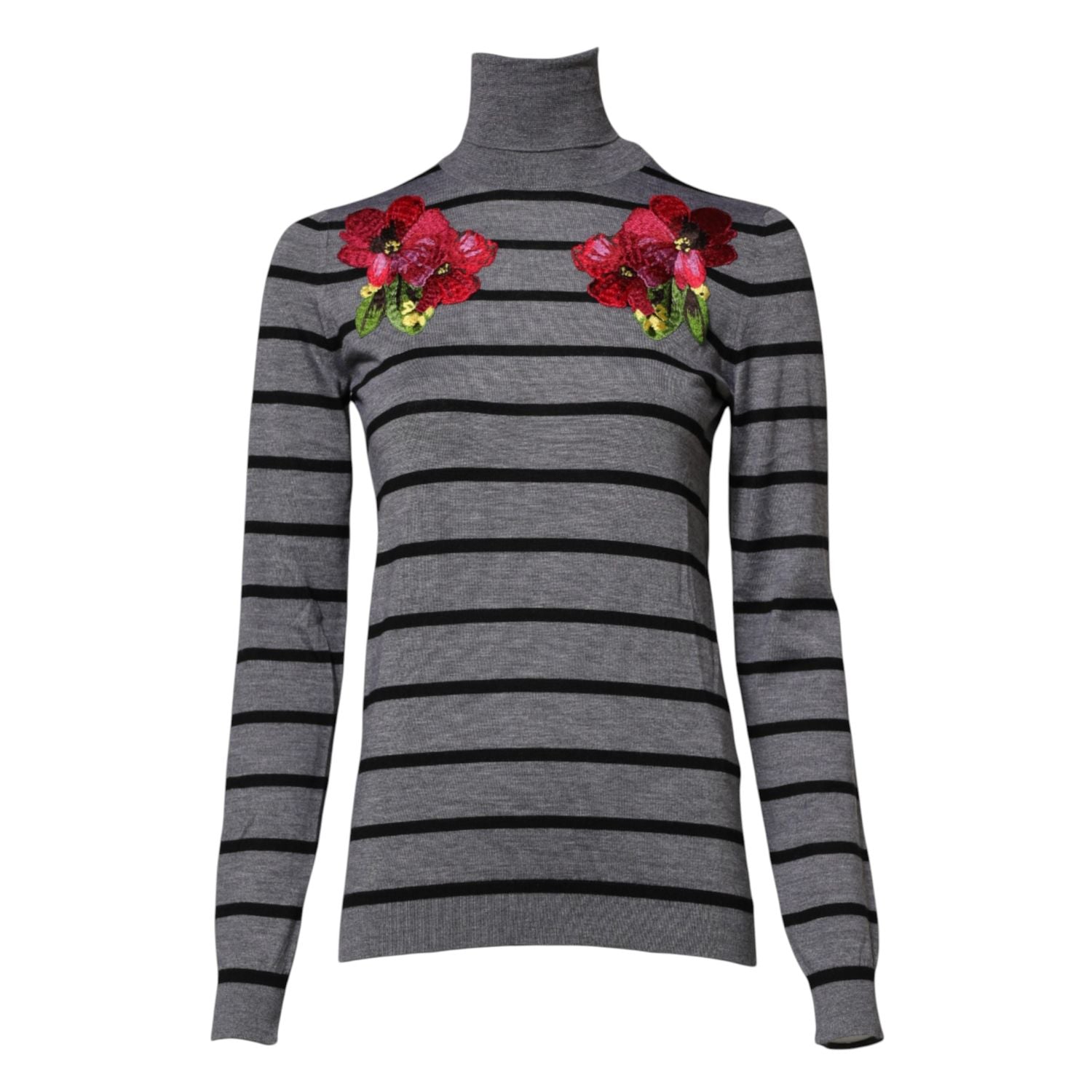 Dolce & Gabbana Gray Floral Embroidery Pullover Sweater