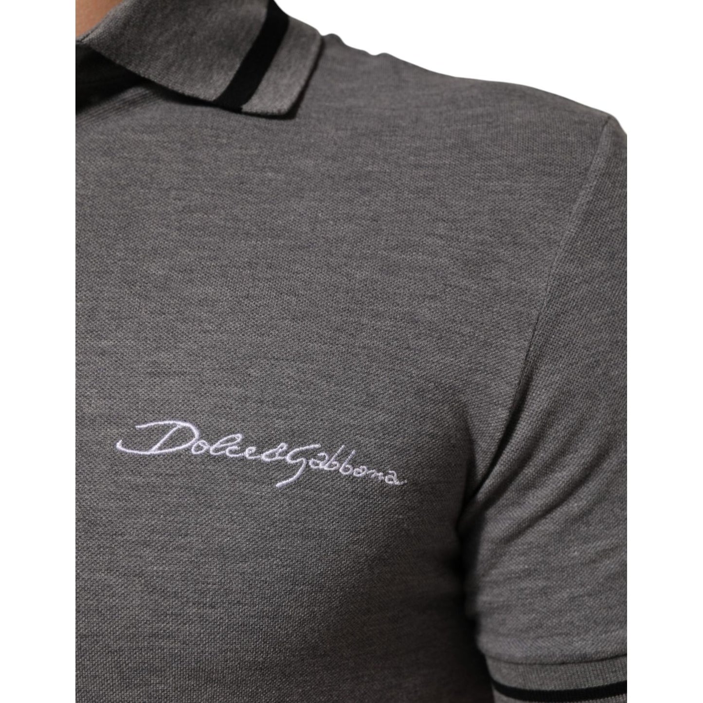 Dolce & Gabbana Gray Logo Embroidery Collared Polo T-shirt
