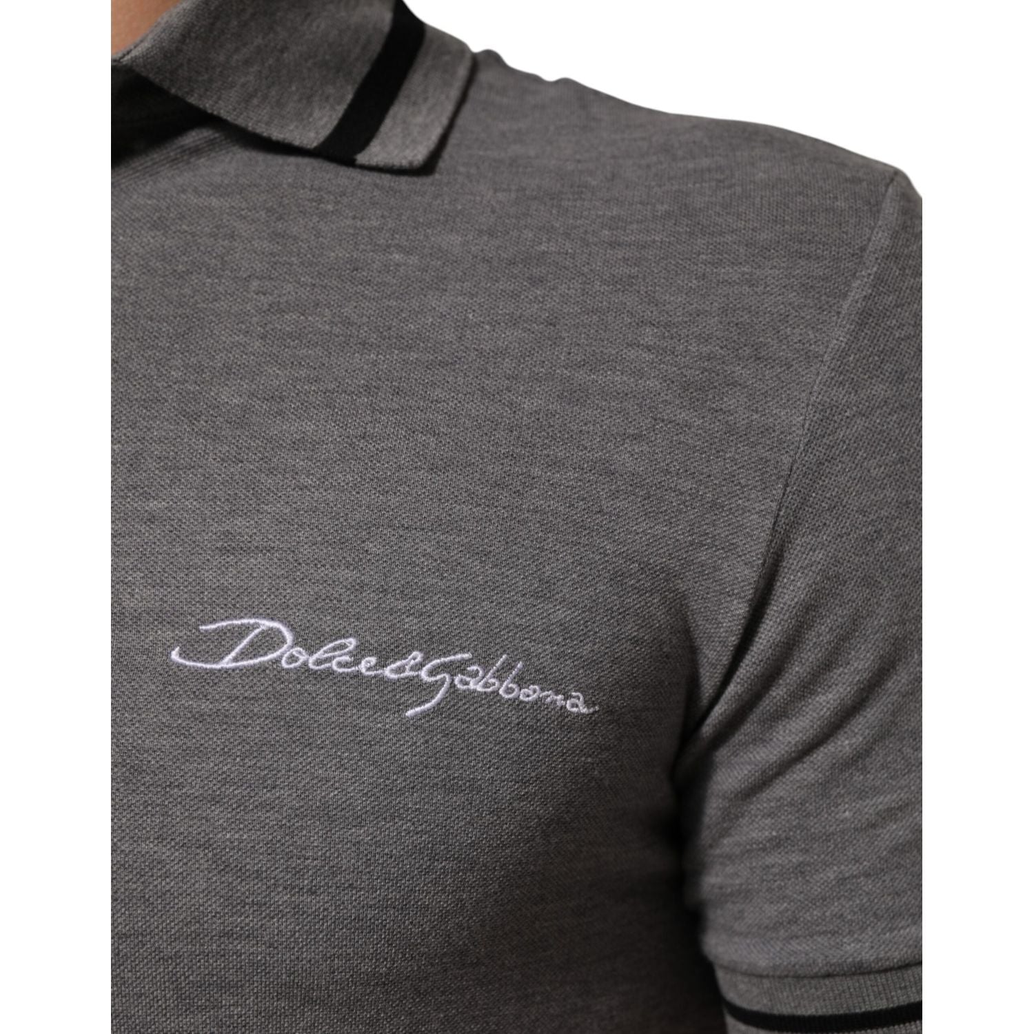 Dolce & Gabbana Gray Logo Embroidery Collared Polo T-shirt