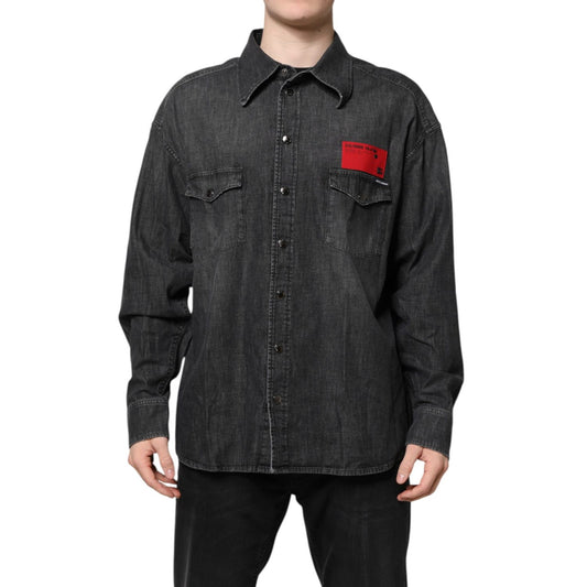 Dolce & Gabbana Gray Long Sleeves Button Down Denim Shirt Dolce & Gabbana