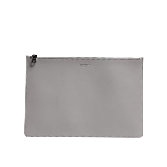 Dolce & Gabbana Gray Solid Leather DG Logo Men Clutch Zip Pouch Bag Dolce & Gabbana