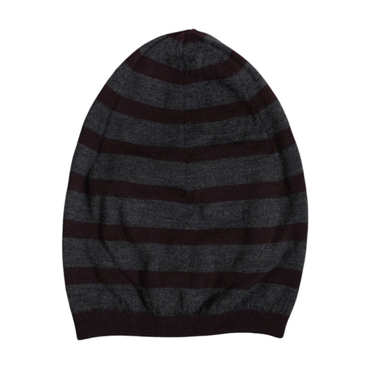Dolce & Gabbana Gray Striped Wool Knitted Winter Beanie Hat Dolce & Gabbana