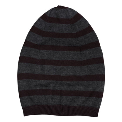 Dolce & Gabbana Gray Striped Wool Knitted Winter Beanie Hat Dolce & Gabbana
