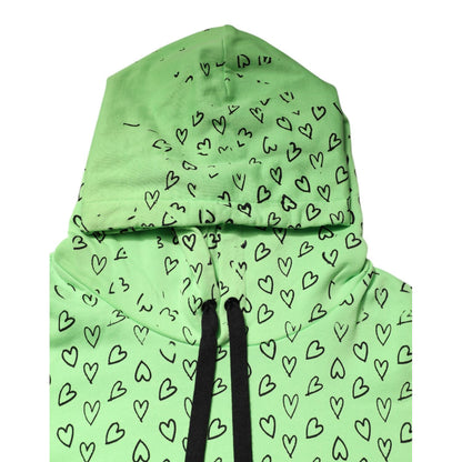 Dolce & Gabbana Green Cotton Logo Heart Print Hooded Sweater