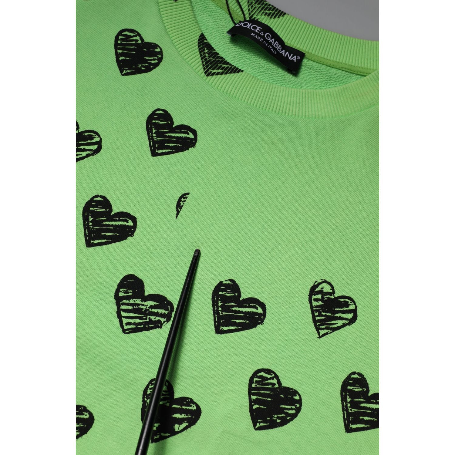 Dolce & Gabbana Green Heart Print Crew Neck Pullover Sweater