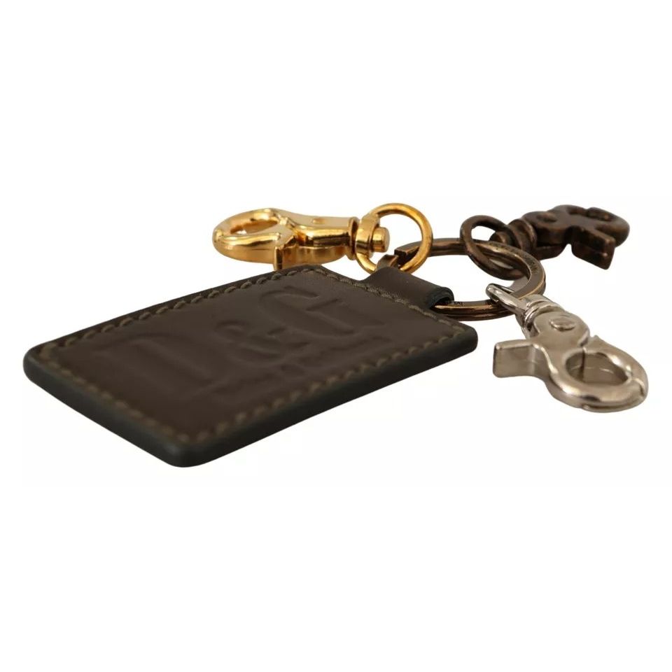Dolce & Gabbana Green Leather D&G Logo Metal Ring Hook Keyring Keychain