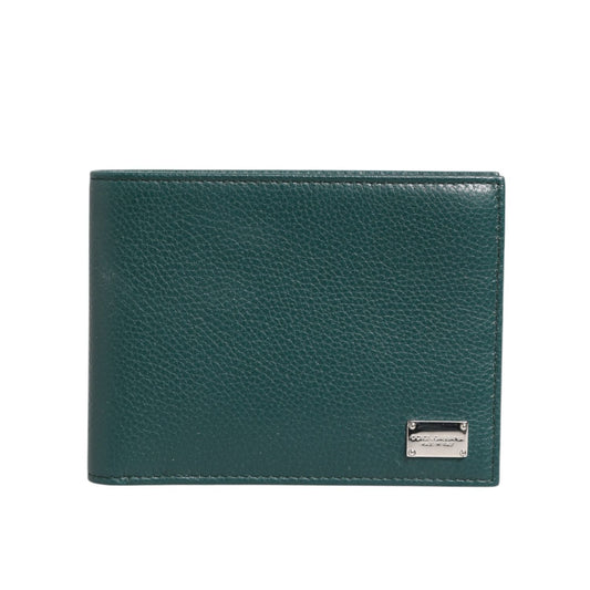 Dolce & Gabbana Green Leather DG Logo Plaque Bifold Men Card Holder Wallet Dolce & Gabbana