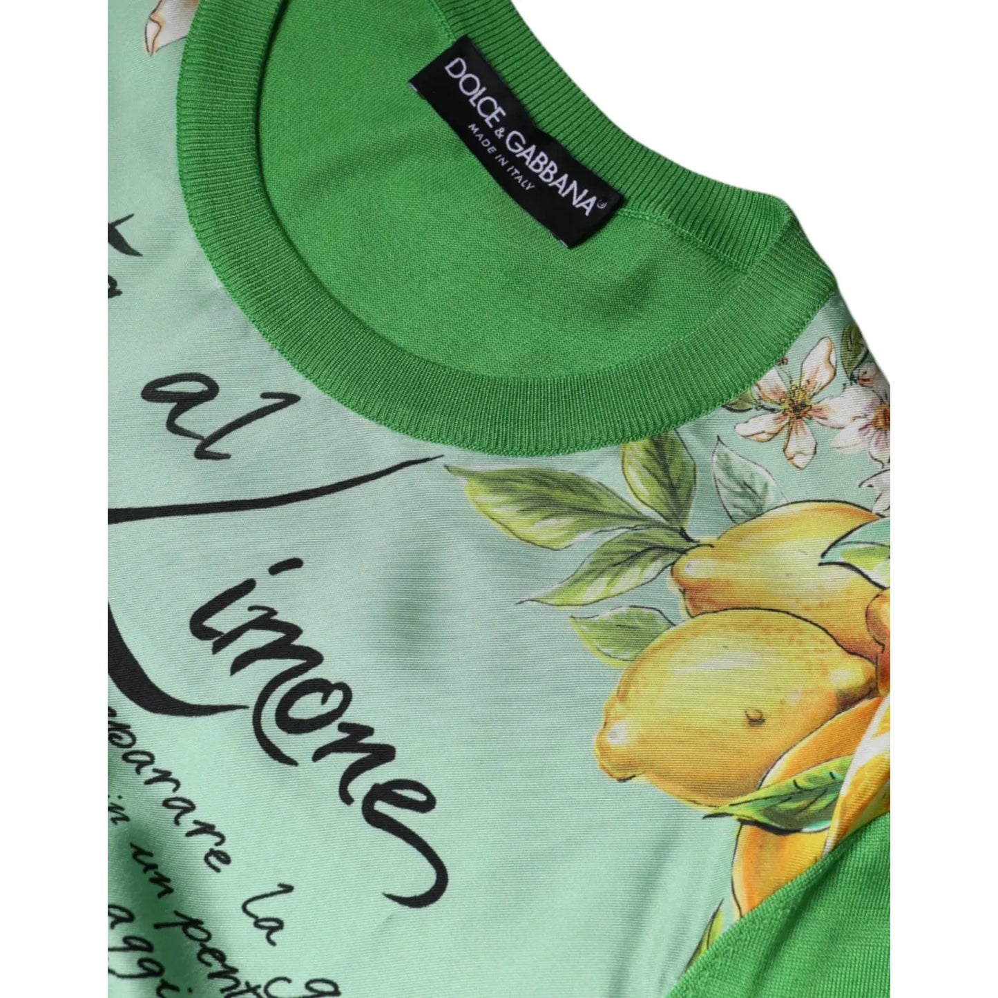 Dolce & Gabbana Green Lemon Print Pullover Silk Women Sweater