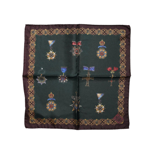 Dolce & Gabbana Green Medals Silk Square Foulard Scarf Dolce & Gabbana