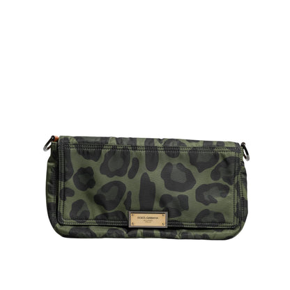 Dolce & Gabbana Green Nylon Leopard Print Shell Messenger Crossbody Bag