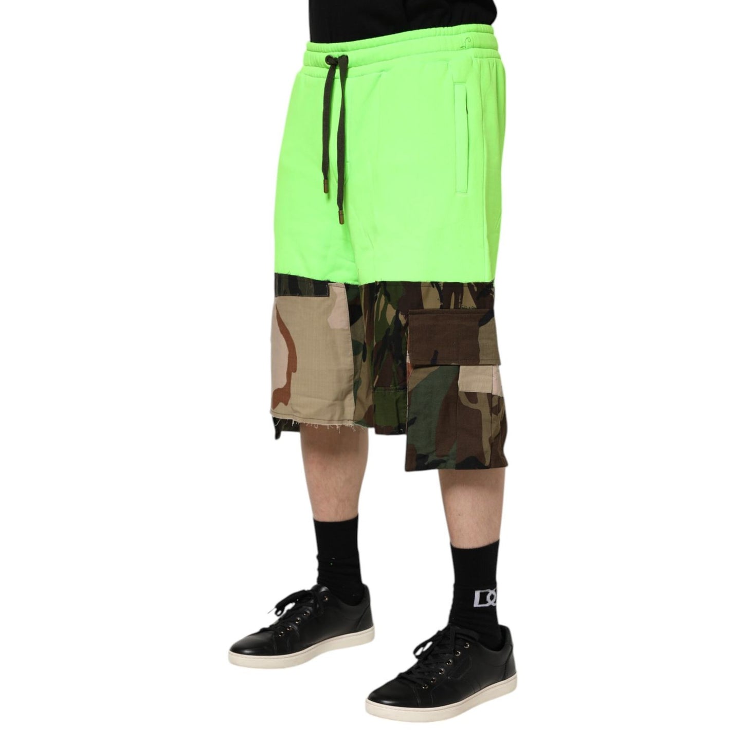 Dolce & Gabbana Green Patchwork Cargo Bermuda Men Shorts
