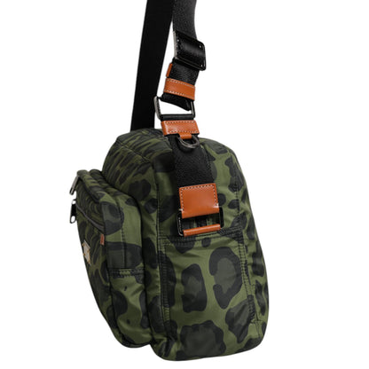 Dolce & Gabbana Green Polyester Leopard Print Shell Messenger Bag