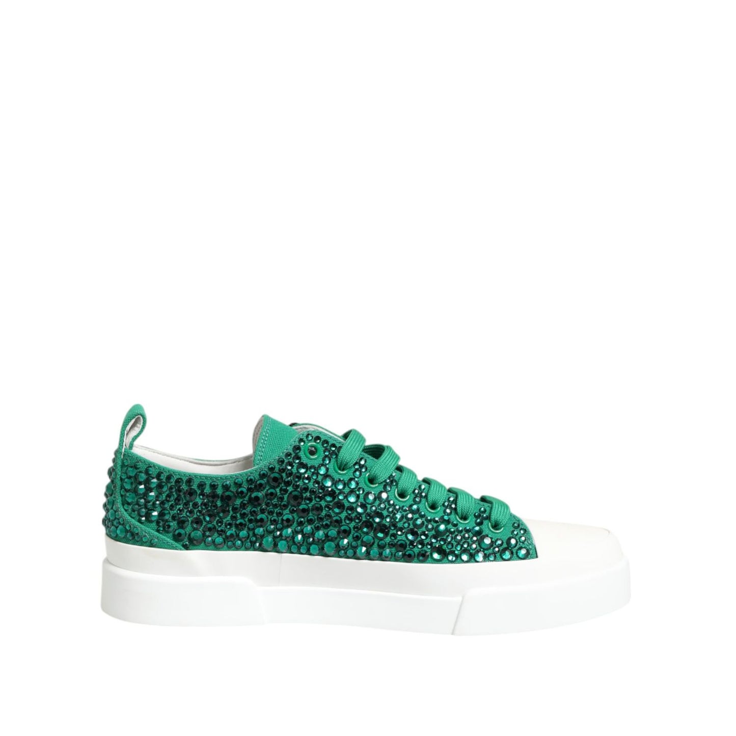 Dolce & Gabbana Green Portofino Crystal DG Logo Sneakers Shoes