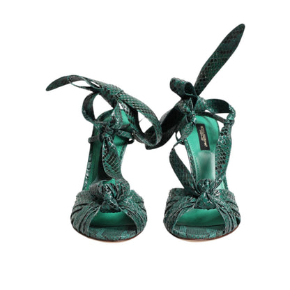 Dolce & Gabbana Green Python Leather Heels Sandals Shoes