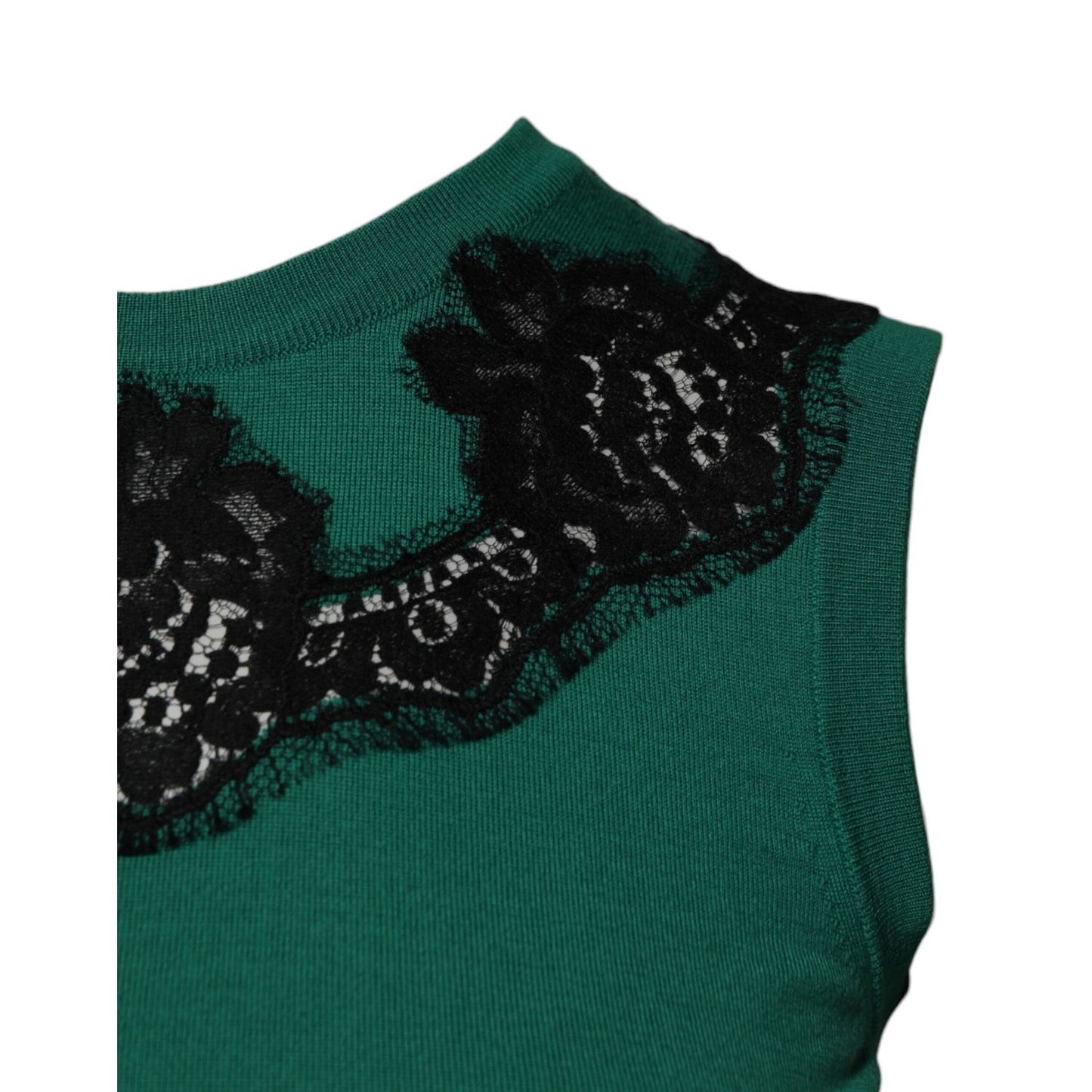 Dolce & Gabbana Green Wool Lace Detail Sleeveless Tank Top
