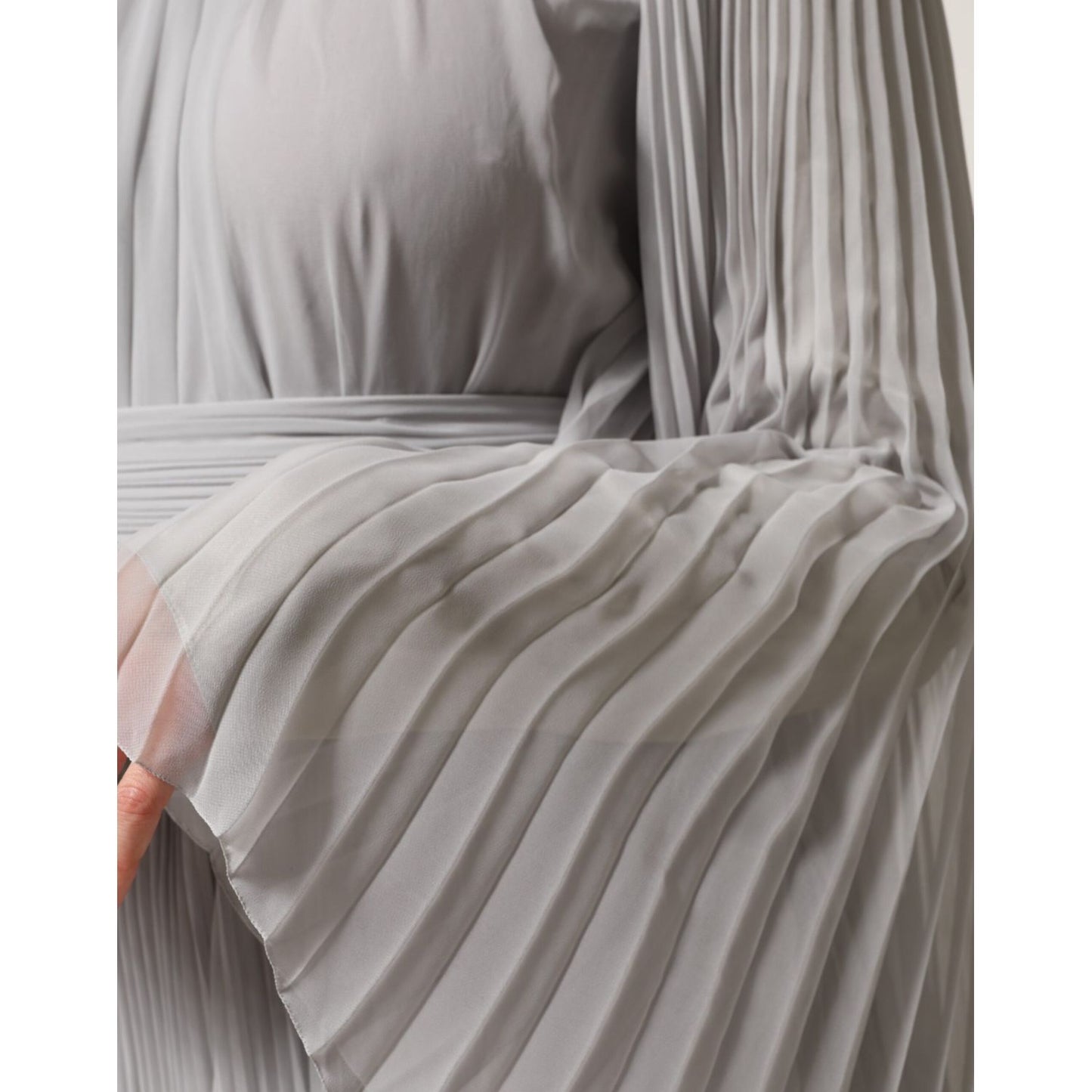 Dolce & Gabbana Grey Pleated Maxi Long Sleeve Silk Blend Gown Dress