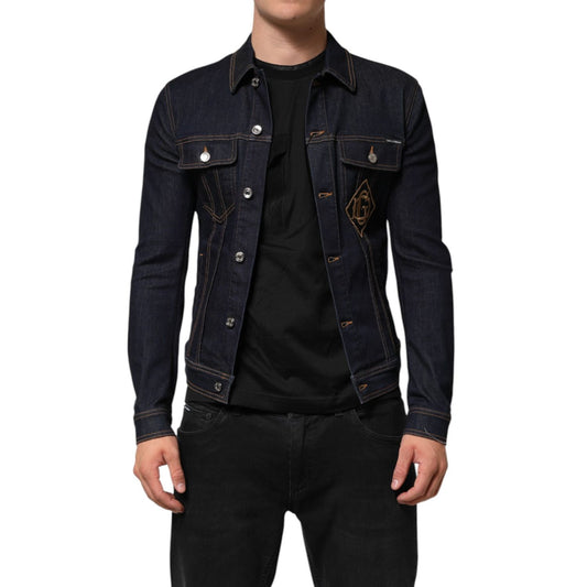 Dolce & Gabbana Indigo Blue Denim Slim Fit Logo Patch Jacket Dolce & Gabbana