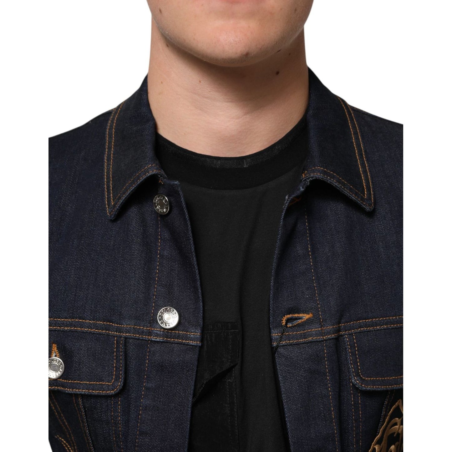 Dolce & Gabbana Indigo Blue Denim Slim Fit Logo Patch Jacket