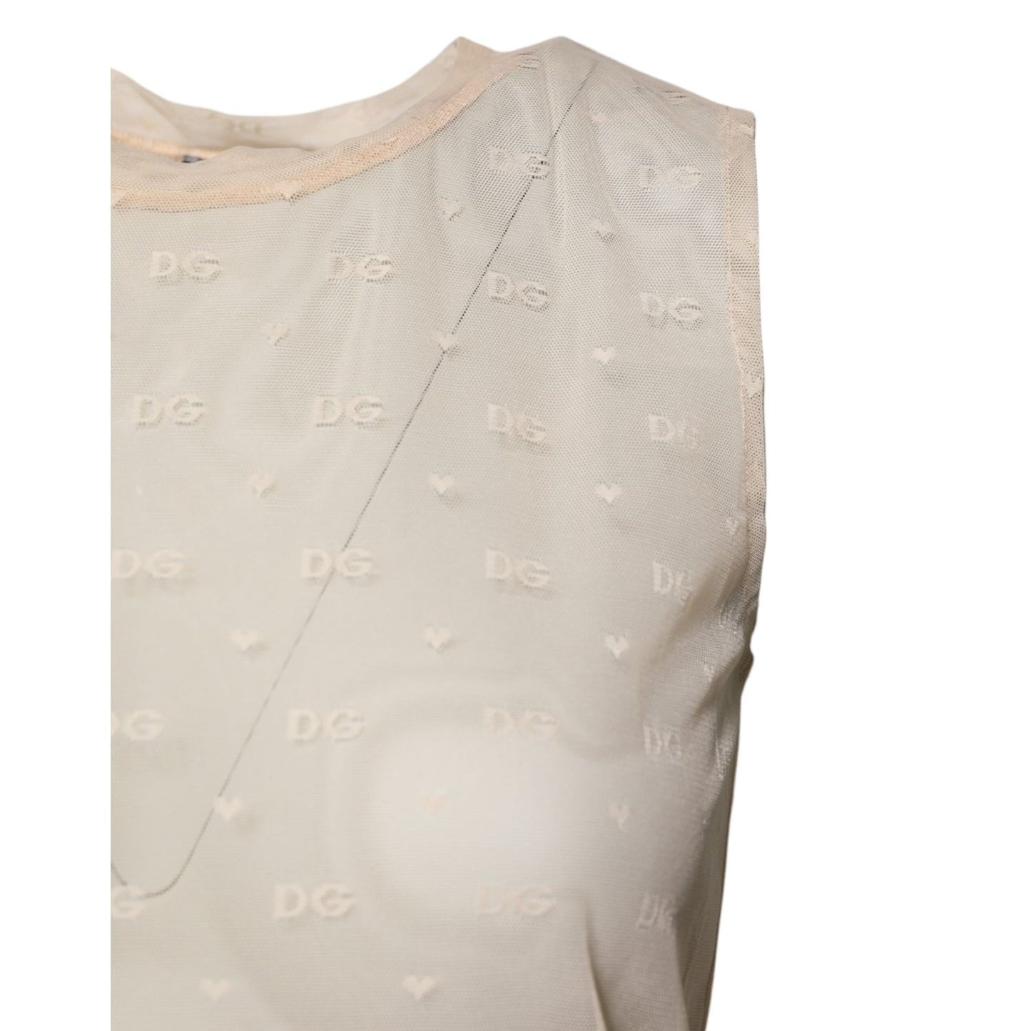 Dolce & Gabbana Ivory Nylon Logo See Through Sleeveless Tank Top