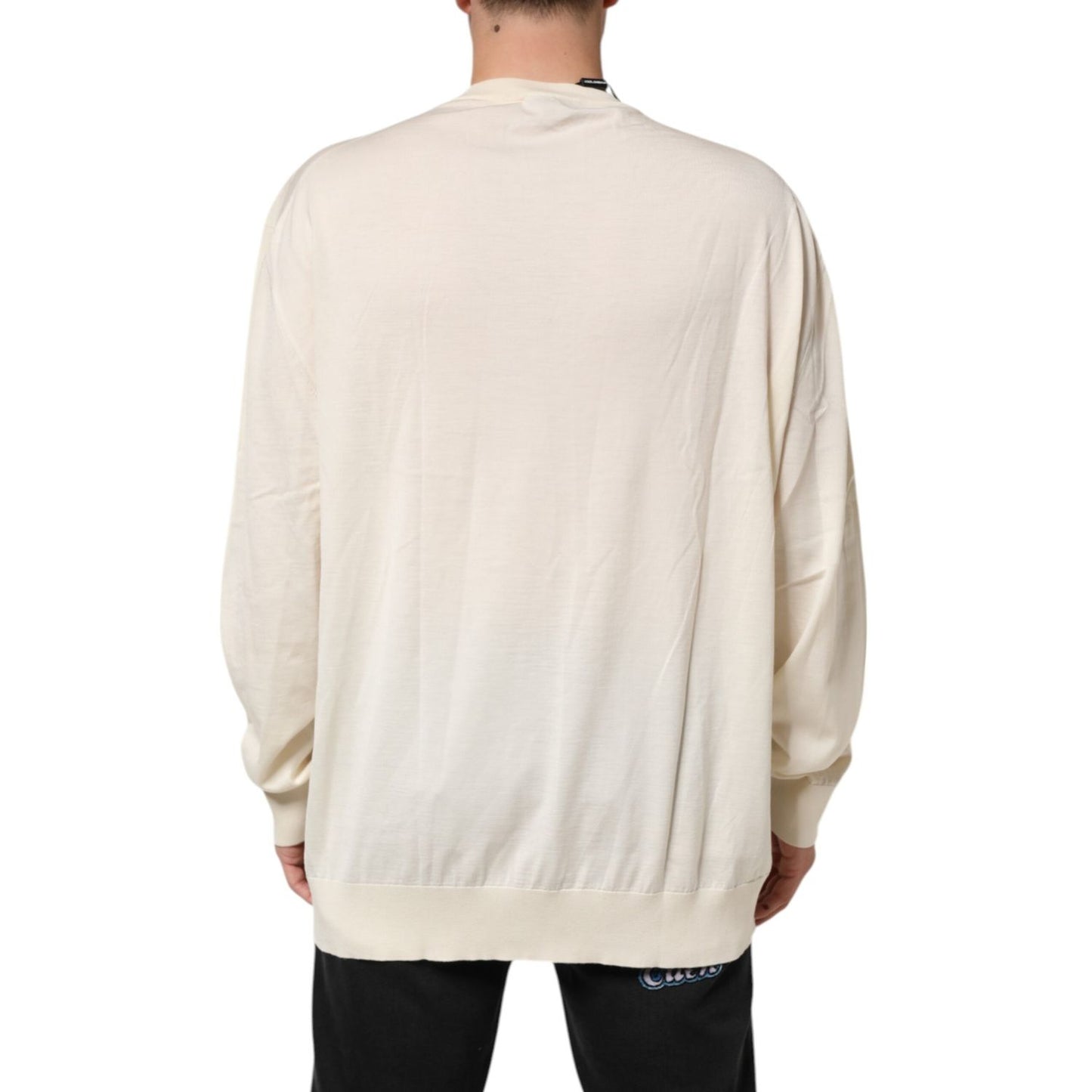 Dolce & Gabbana Ivory Virgin Wool Men V-Neck Knit Sweater