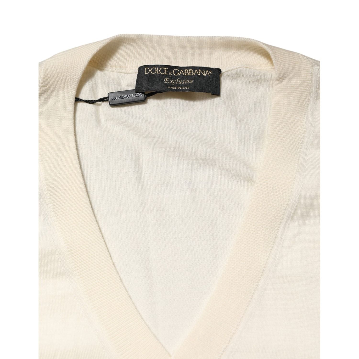Dolce & Gabbana Ivory Virgin Wool Men V-Neck Knit Sweater