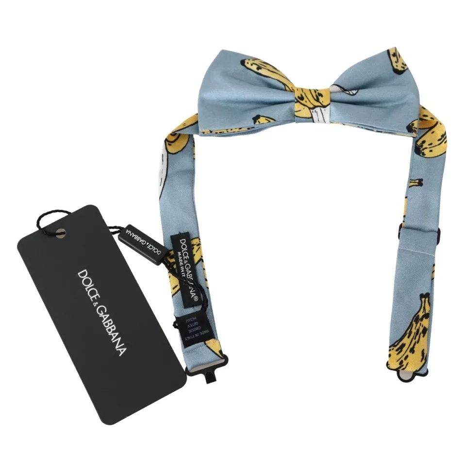Dolce & Gabbana Light Blue Banana Print Silk Men Neck Bow Tie