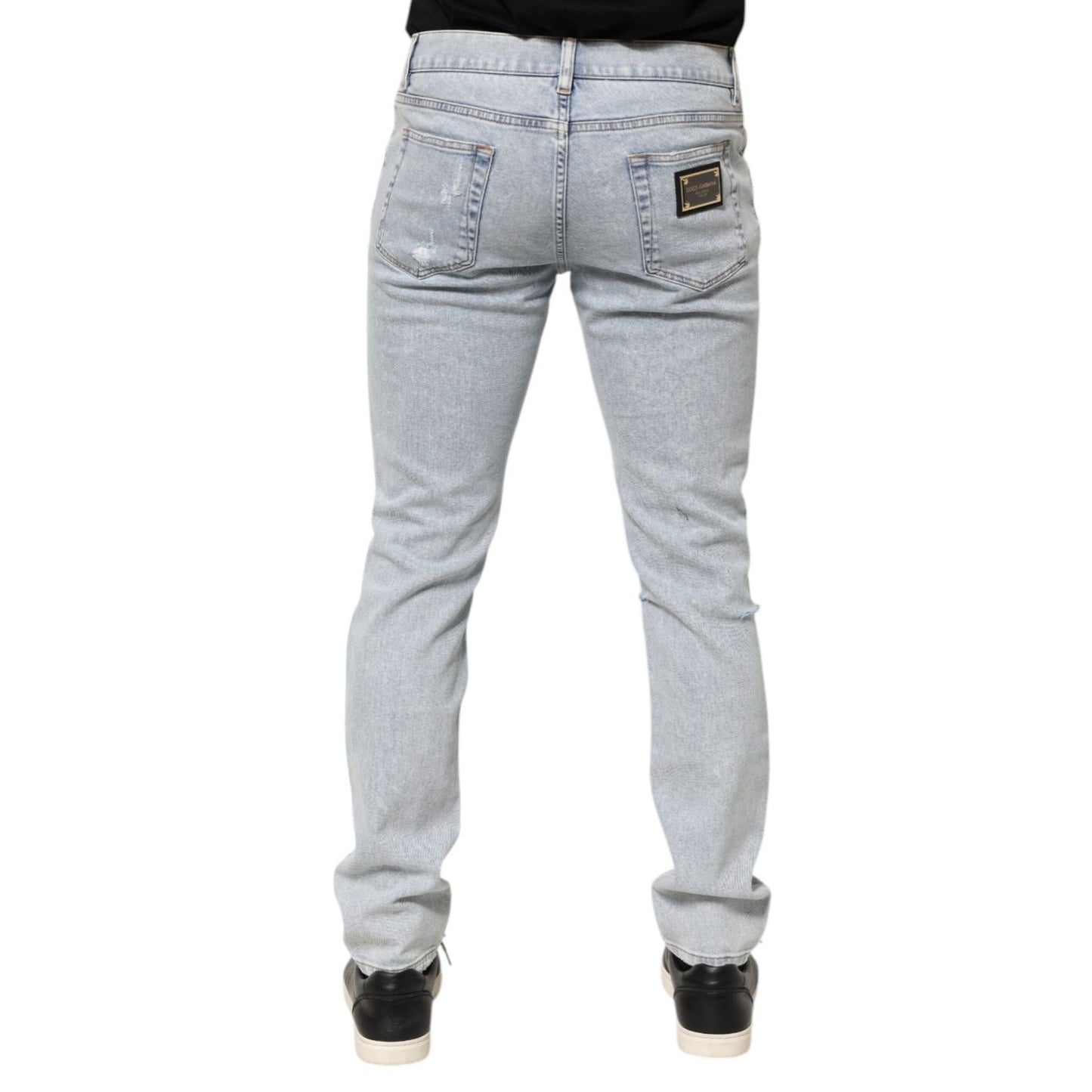 Dolce & Gabbana Light Blue Distressed Slim Fit Ripped Denim Jeans