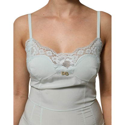 Dolce & Gabbana Light Blue Silk Lace Midi Bodycon Slip Dress