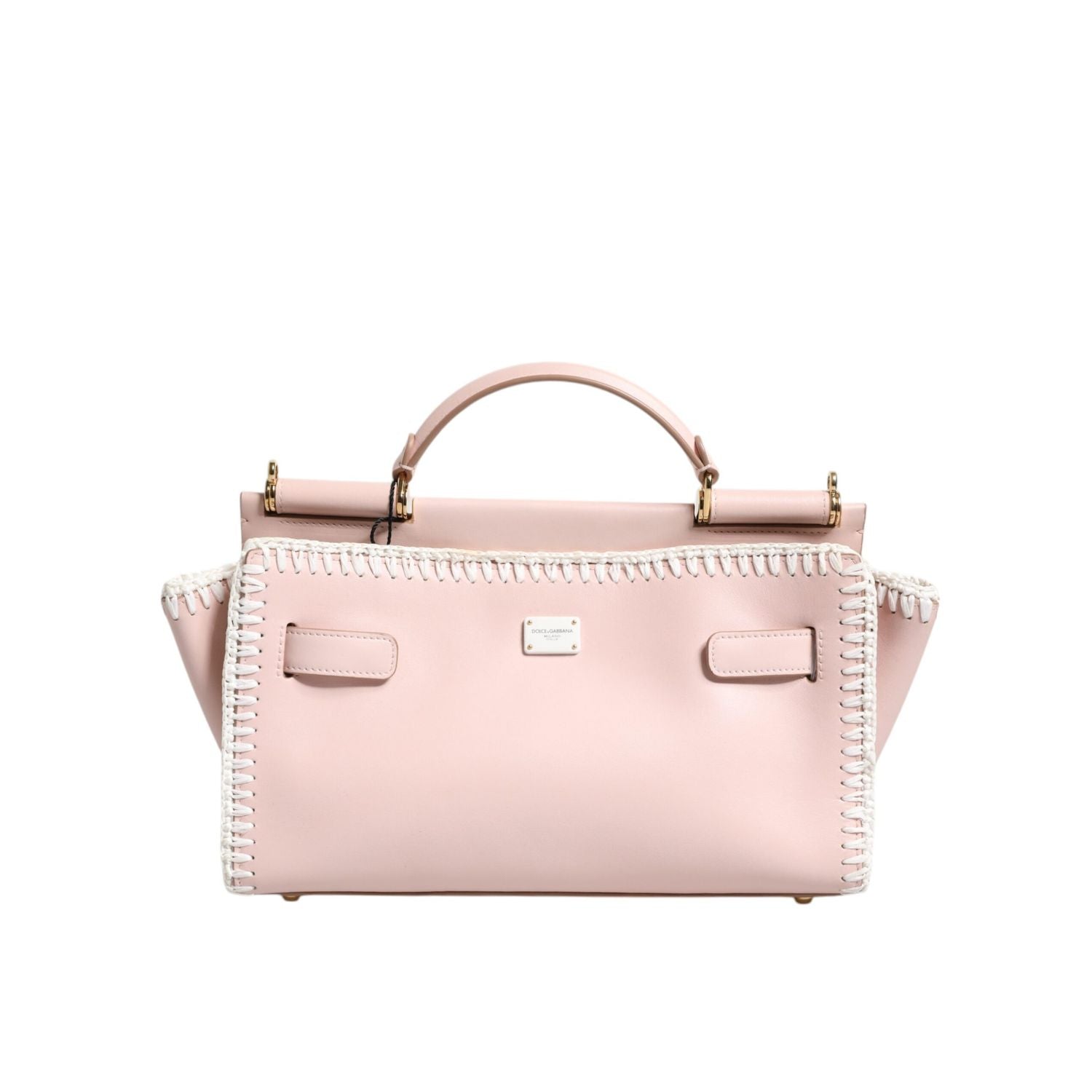 Dolce & Gabbana Light Pink Logo Plaque Soft Leather Strap Crossbody Bag