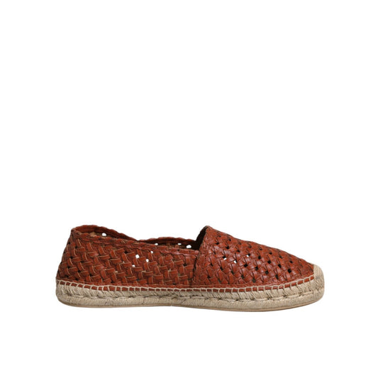 Dolce & Gabbana Maroon Woven Leather Men Espadrille Shoes Dolce & Gabbana
