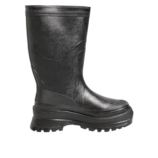 Dolce & Gabbana Metallic Black Pull On Rain Boots Men Shoes Dolce & Gabbana