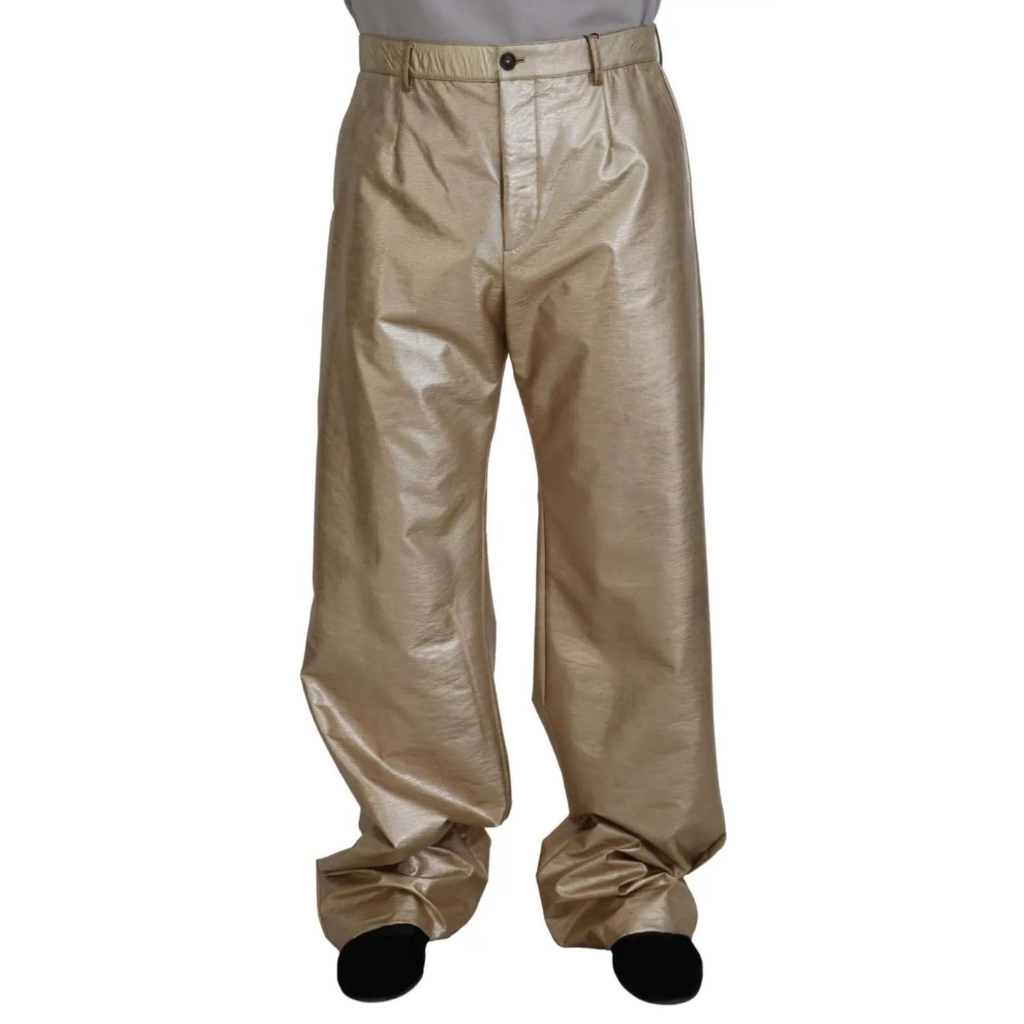 Dolce & Gabbana Metallic Gold Polyester StraightTrouser Pants