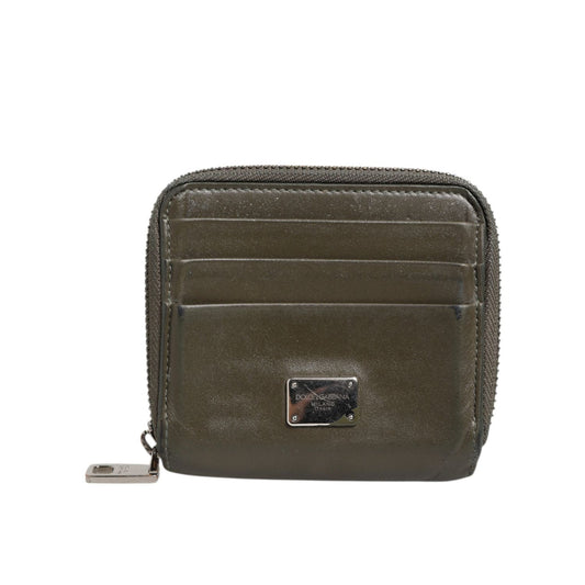 Dolce & Gabbana Military Green Leather Logo Plaque Card Holder Coin Purse Wallet Dolce & Gabbana