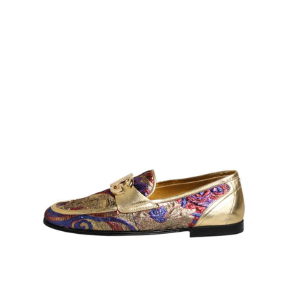 Dolce & Gabbana Multicolor Jacquard Gold DG Logo Loafer Shoes