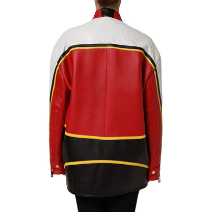Dolce & Gabbana Multicolor Leather Biker Full Zip Coat Jacket